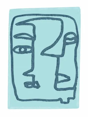 Abstracte blauwe gezichten in lijntekening