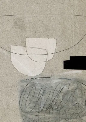 Verticale abstracte illustratie lifestyle no1 met grijze tinten en organische vormen op kartonachtige textuur