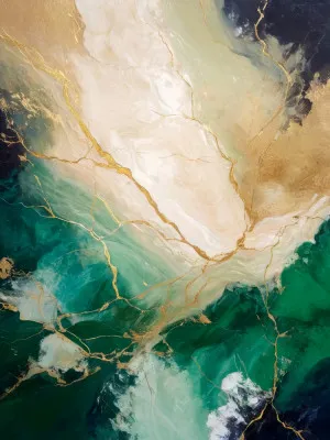 Verticale illustratie met abstracte groene marmertextuur en goudkleurige aders in modern design