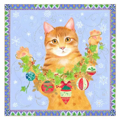 Christmas Cat and Garland