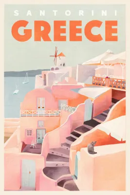 Santorini Greece Vintage Travel Poster
