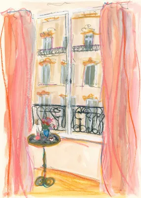 Paris Window View Illustration