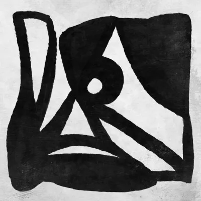 vierkante abstracte illustratie met outdoor scène en minimalistische penseelstreken