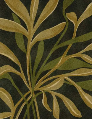 Verticale aquarel illustratie van aardse bladeren in warme groene en bruine tinten, herfstig boslandschap