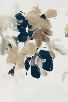 Verticale abstracte illustratie met zomerse bloemen en landelijke sfeer op een witte achtergrond