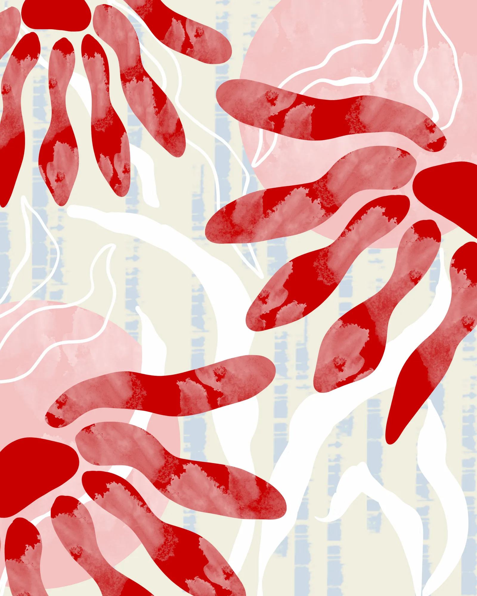 Grafische bloemen in rood en roze