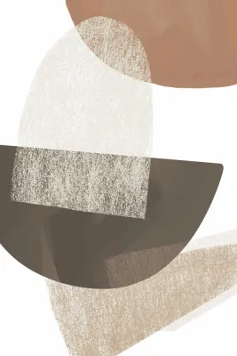 Verticale abstracte illustratie met aardse kleuren en geometrische patronen op lichte achtergrond