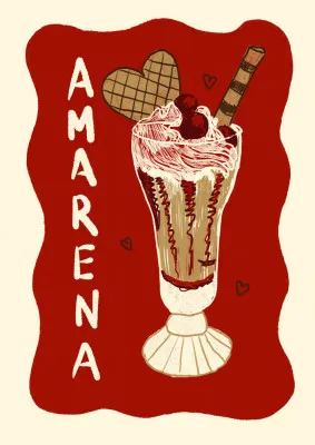 Verticale illustratie van rode amarena ijsjes en kersen in zomerse buiten scène