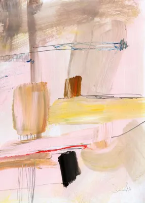 Verticale abstracte illustratie van een zomerse buiten scène met kleurrijke penseelstreken