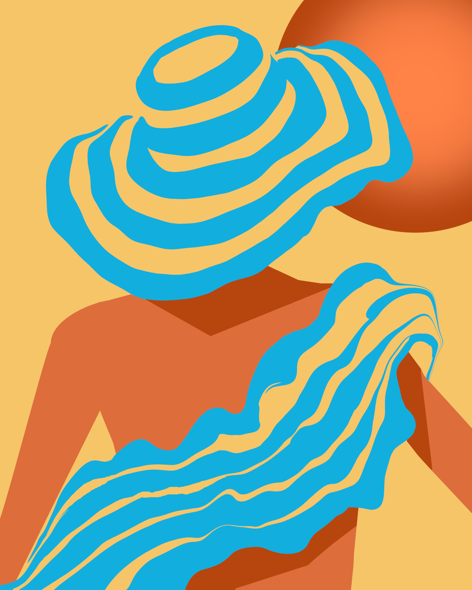 Zonnige golven in retro lijnen