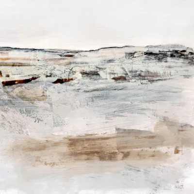 Vierkante abstracte illustratie met penseelstreken en lichte kleuren op een witte achtergrond