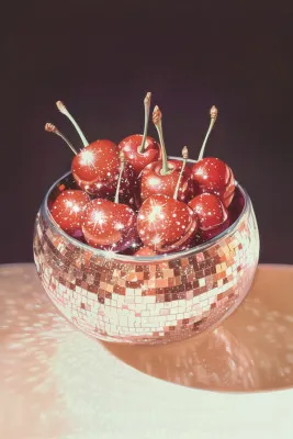 Sparkling Cherries in a Disco Ball Bowl