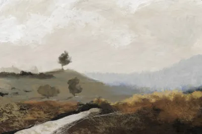 Abstracte horizontale landschapsillustratie met textuur en diverse kleuren, La Collina