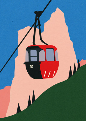 Verticale illustratie van de Allgäu Alpen met helikopter over berglandschap en schilderachtige kleuren