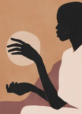 Minimal abstract art sunset girl