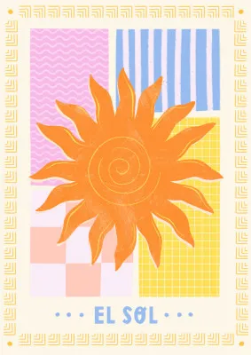 Verticale illustratie van gele bloemen en zonnestralen in een zomerse buiten scène