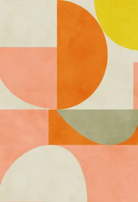 Verticale abstracte illustratie met geometrische cirkels in oranje en zalmroze tinten