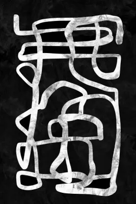 Verticale minimalistische illustratie Storyline No2 met zwarte achtergrond en abstracte lijnen