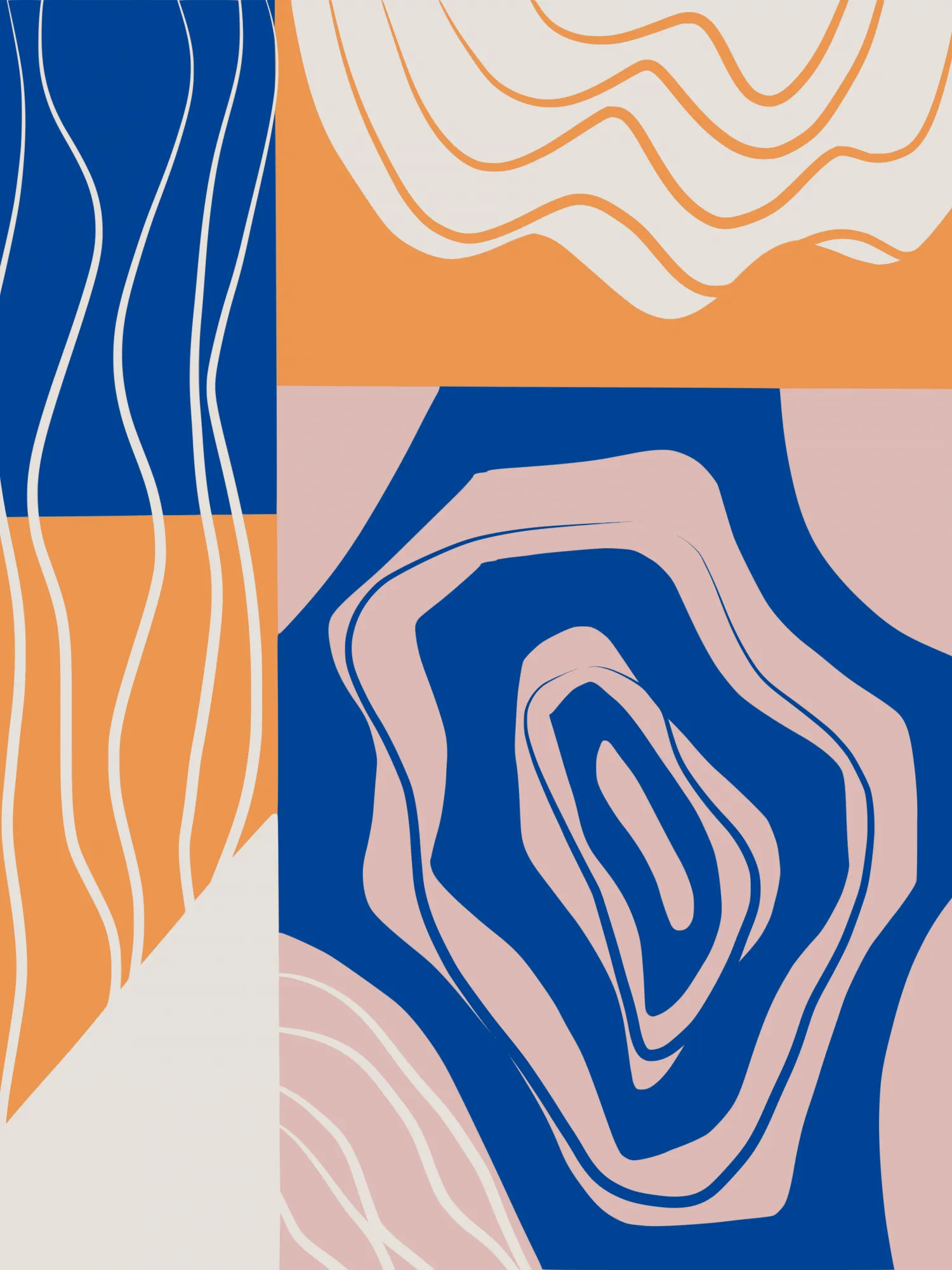 Abstracte collage in blauw en oranje