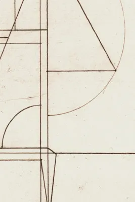 Verticale abstracte illustratie met geometrische lijnen en architectonische vormen in grijstinten