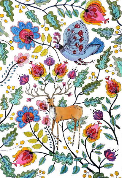 Whimsical Floral Deer