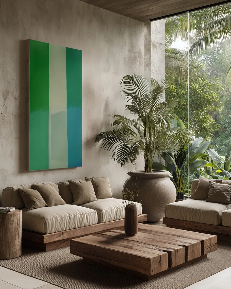 Minimalistische compositie in groen en blauw in interieur