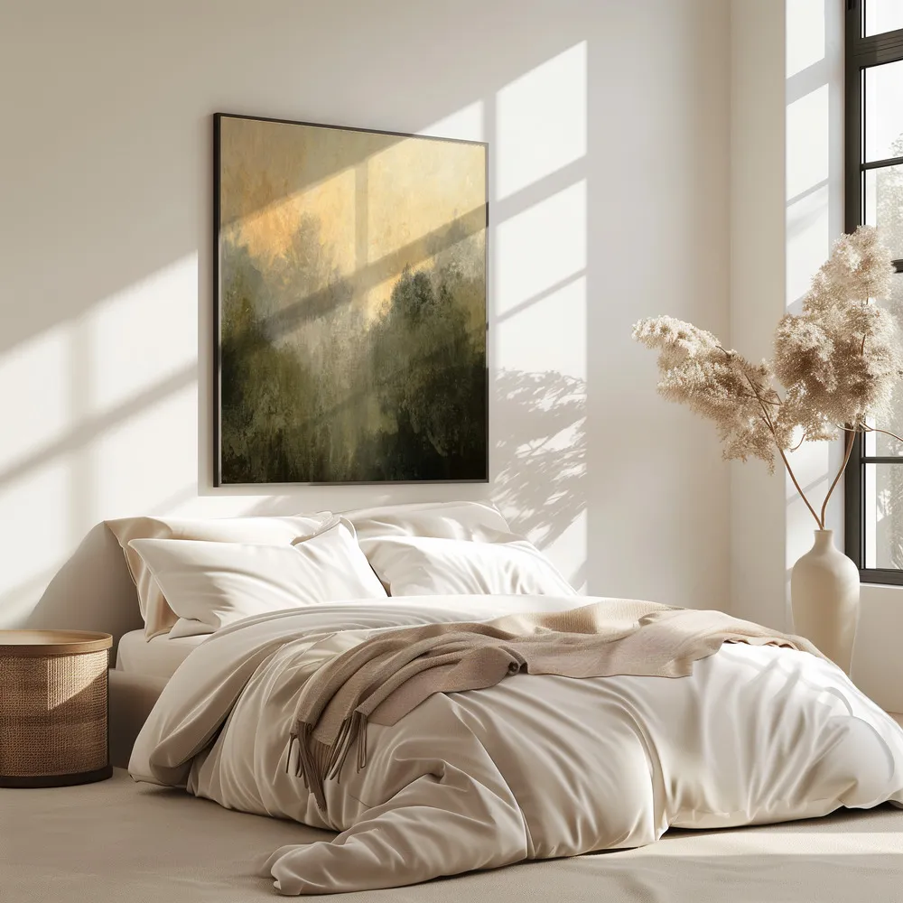 Abstract landschap van devon wood door dan hobday in interieur