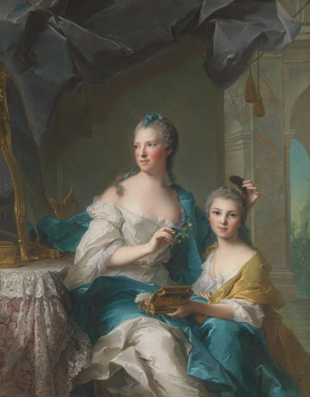 Madame Marsollier and Her Daughter door Jean-Marc Nattier