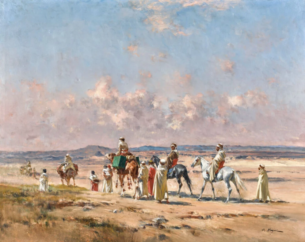 A caravan crossing the desert door Victor Huguet