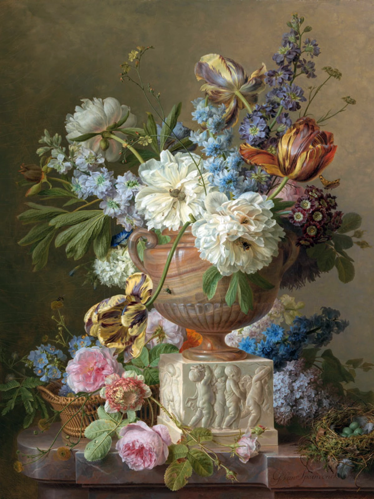 Bloemstilleven met albasten vaas door Gerard van Spaendonck