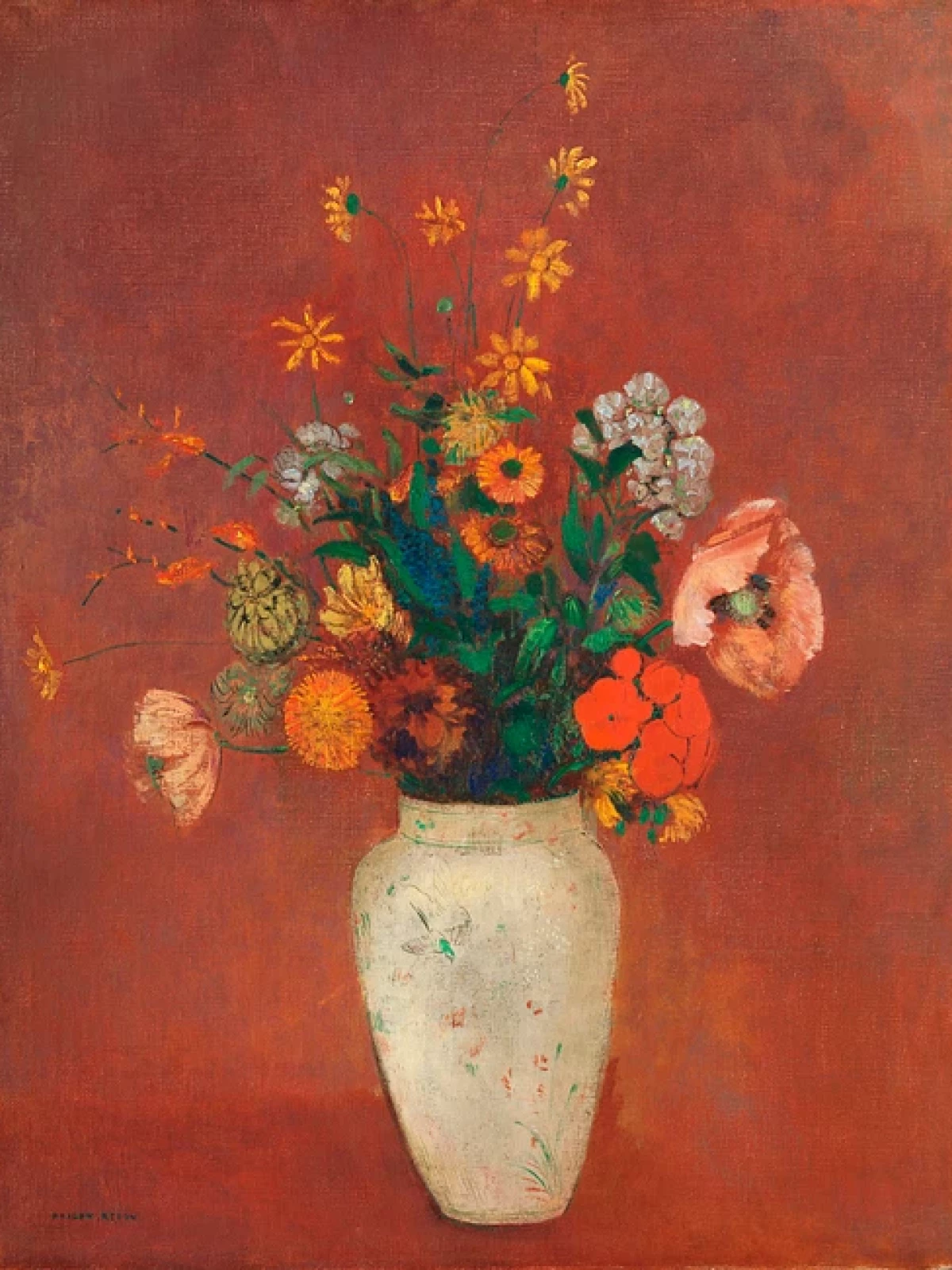 Boeket in Chinese vaas door Odilon Redon