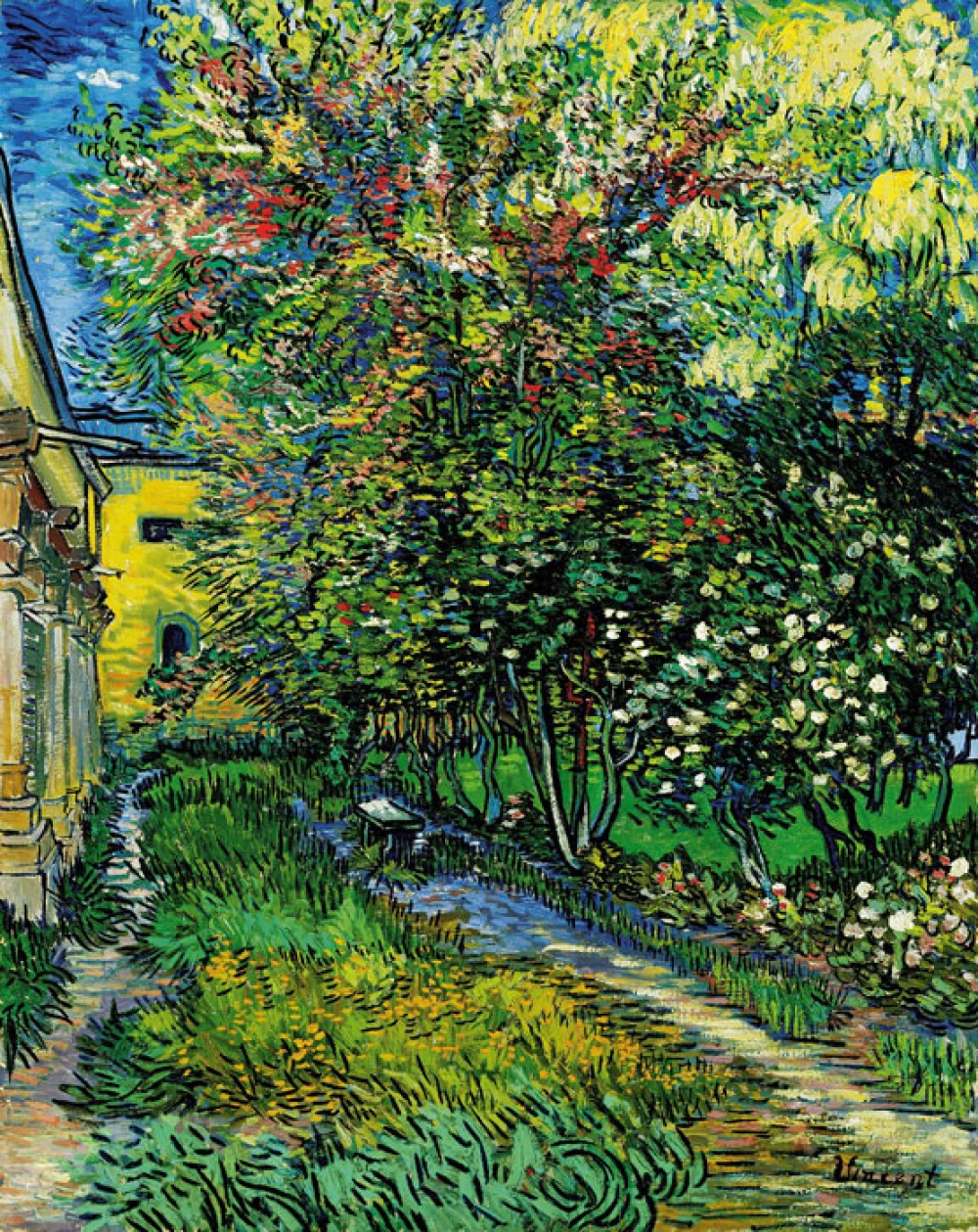 De tuin van de inrichting in Saint-Rémy door Vincent van Gogh