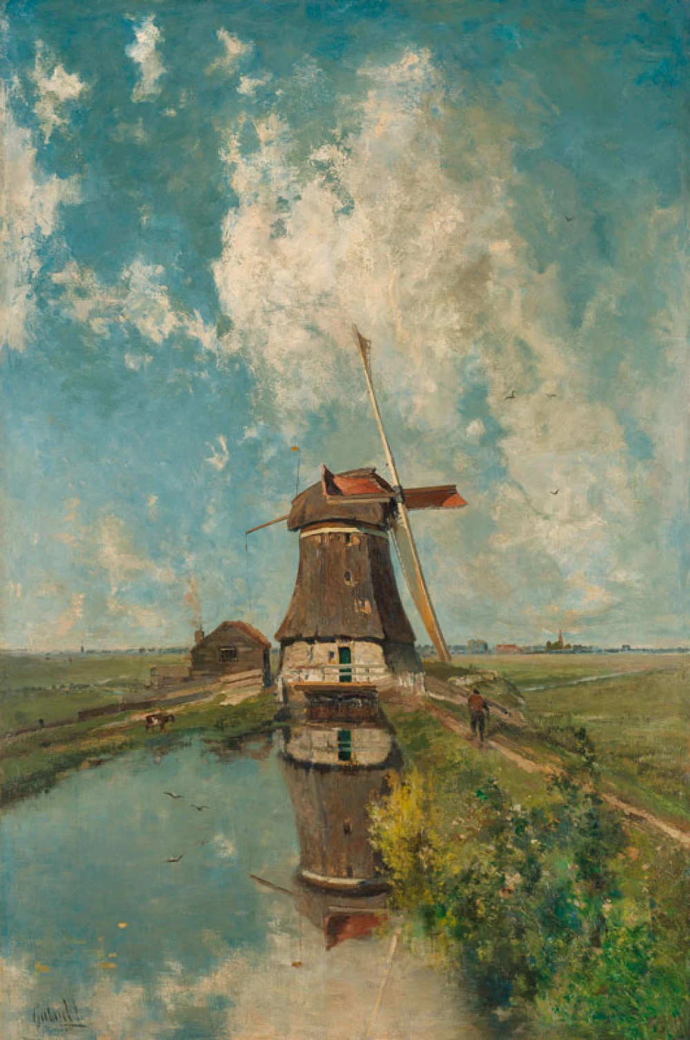 Een molen aan een poldervaart door Paul Joseph Constantin Gabriël