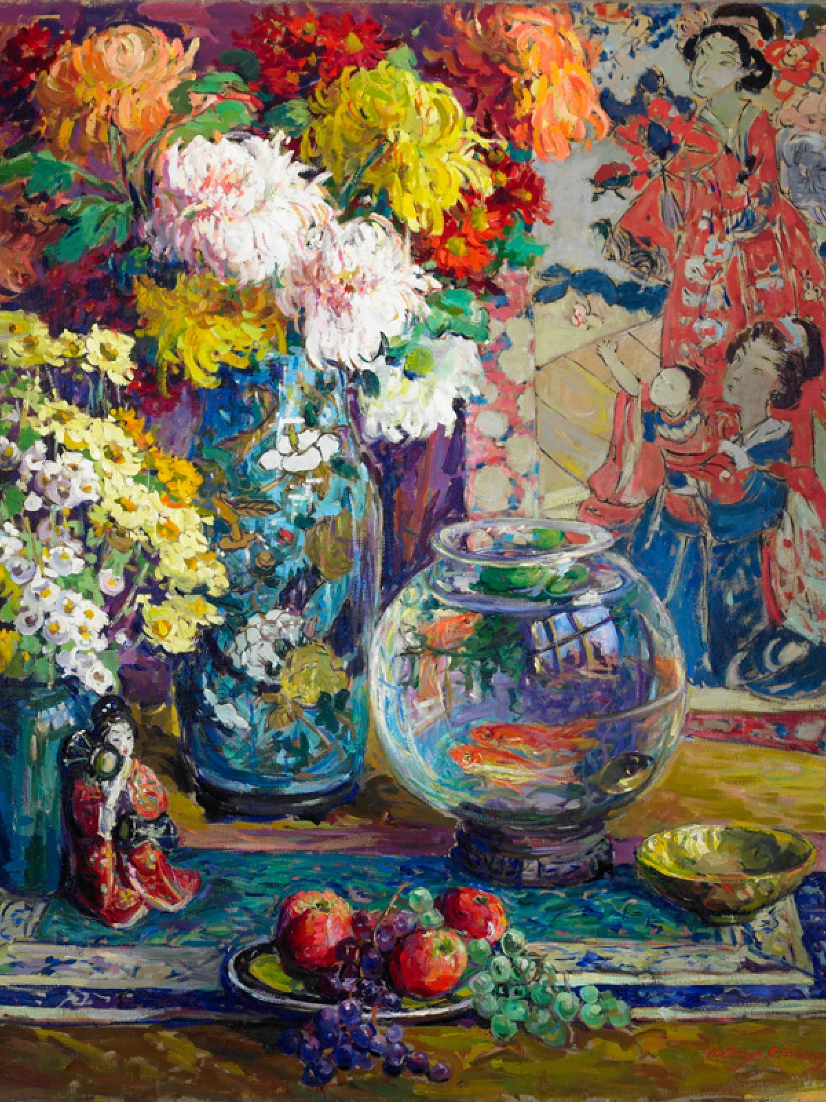 Flowers and Goldfish door Kathryn Evelyn Bard Cherry