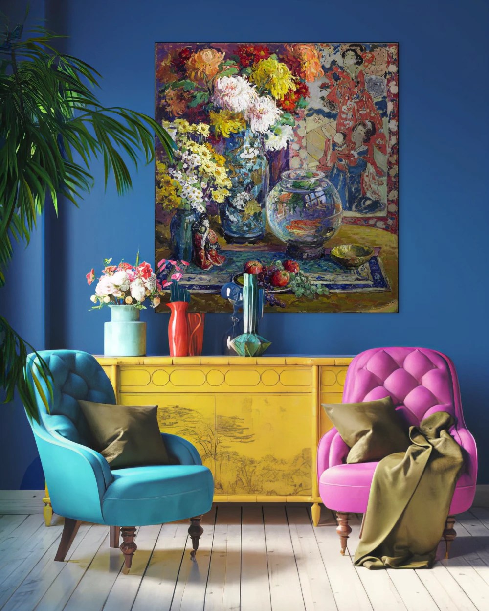 Flowers and Goldfish door Kathryn Evelyn Bard Cherry