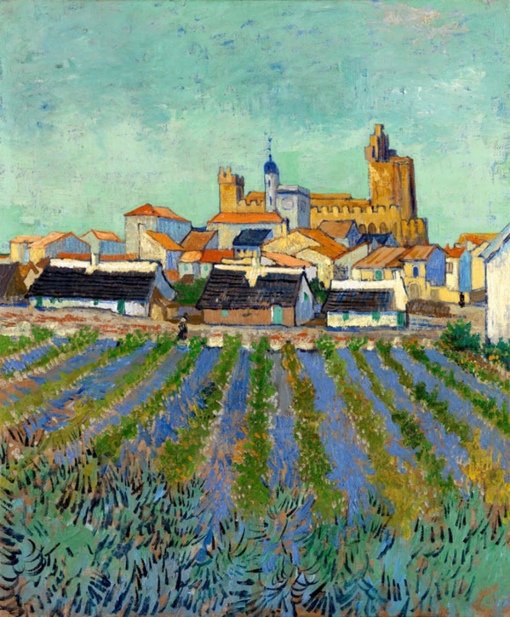 Gezicht op Saintes-Maries-de-la-Mer door Vincent van Gogh