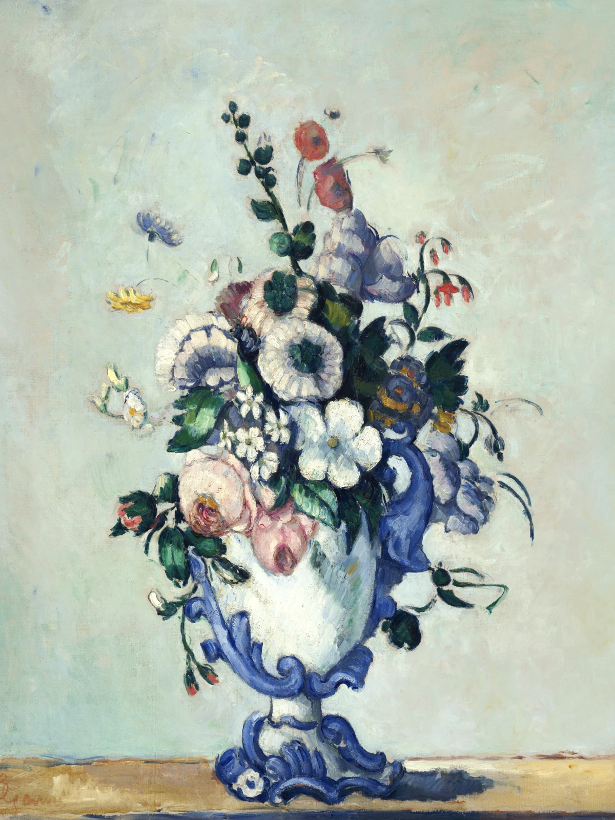 Flowers in a rococo vase door Paul Cezanne