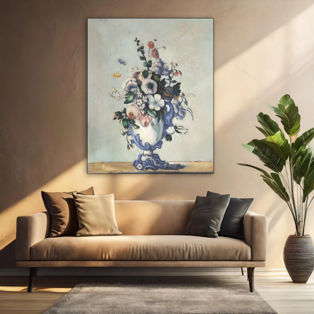 Flowers in a rococo vase door Paul Cezanne