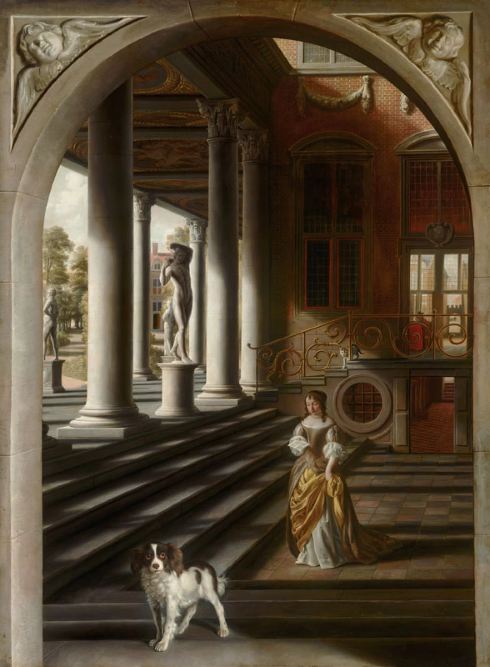 Perspective View with a Woman Reading a Letter door Samuel van Hoogstraten