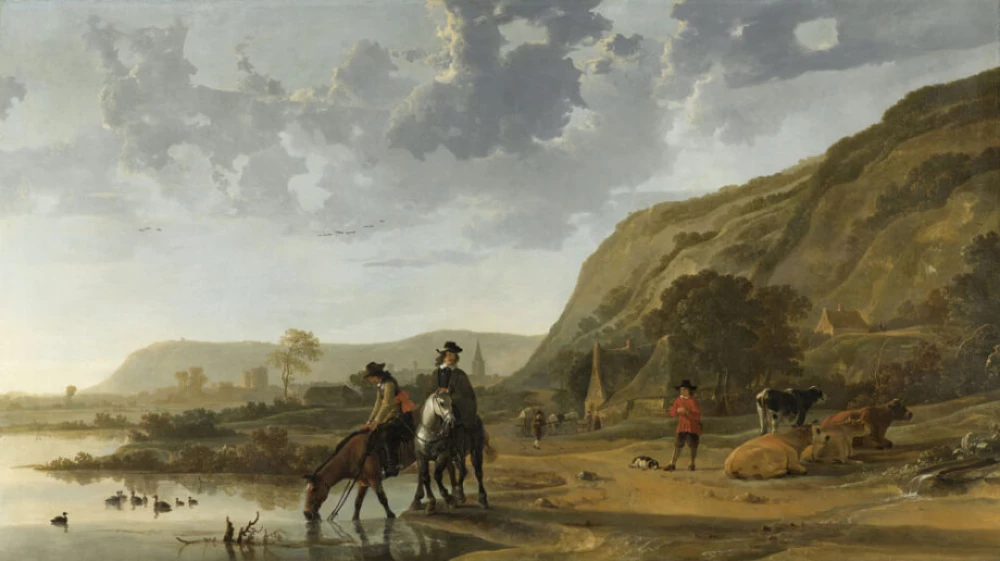Rivierlandschap met ruiters door Aelbert Cuyp