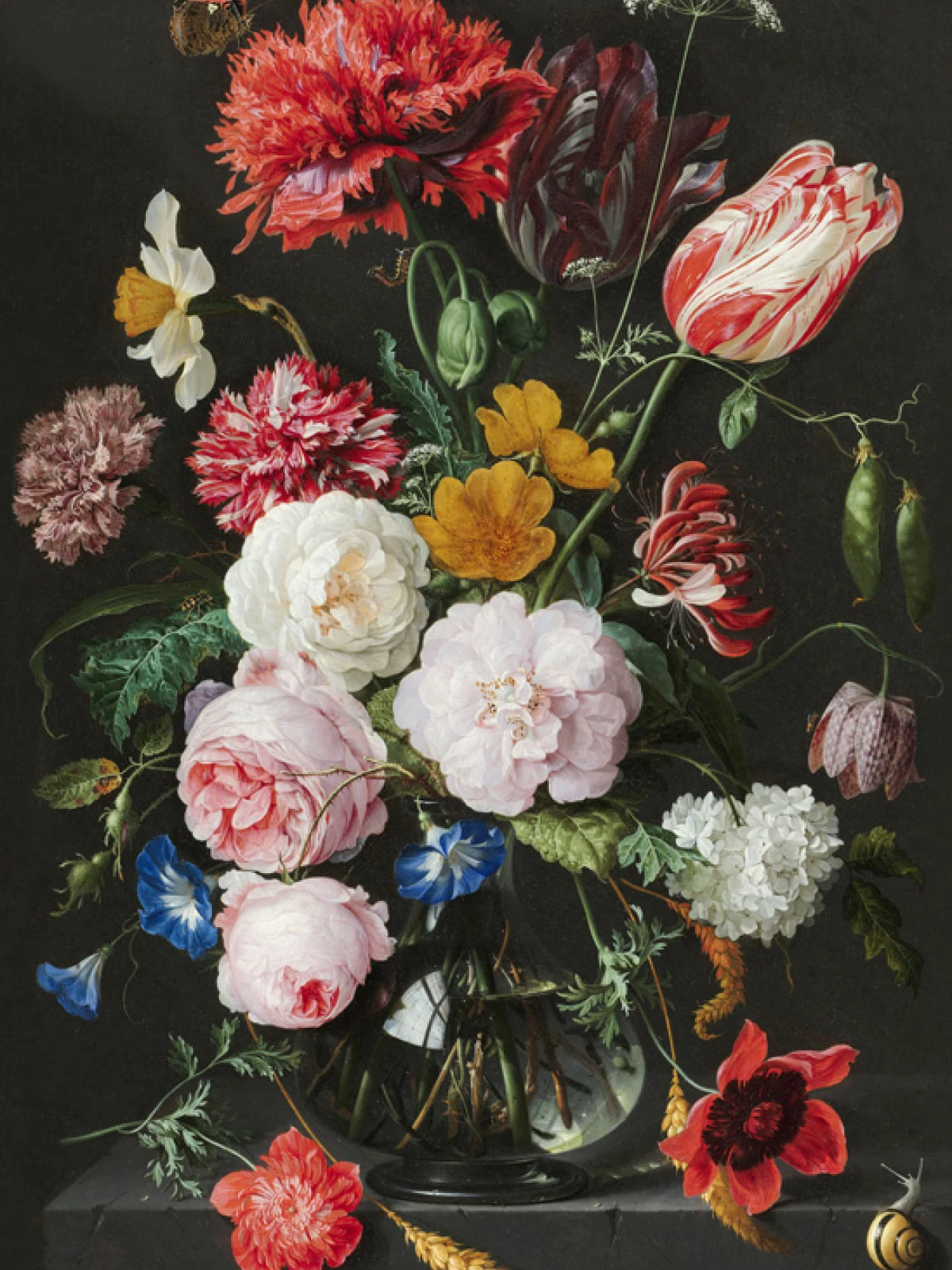 Stilleven met bloemen in een glazen vaas door Jan Davidsz. de Heem
