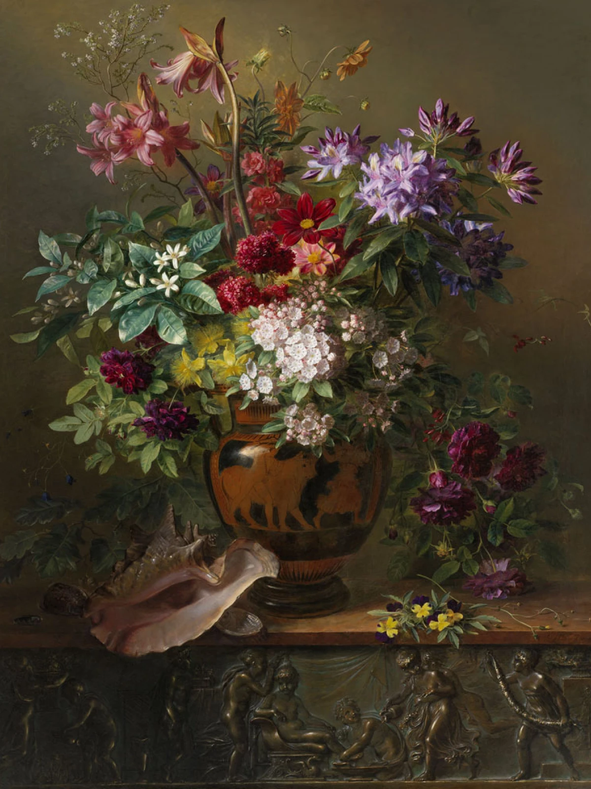 Stilleven met bloemen in een Griekse vaas door Georgius Jacobus Johannes van Os