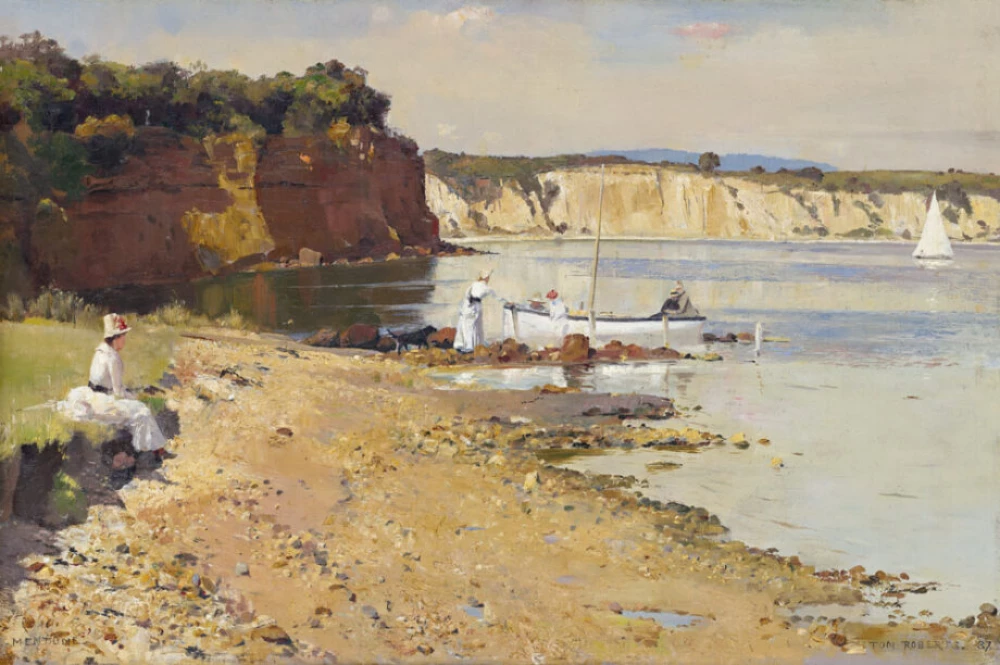 Slumbering sea, Mentone door Tom Roberts