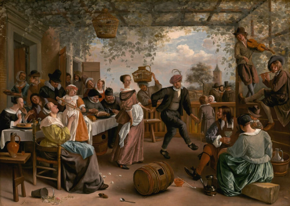 Vrolijk gezelschap op herbergterras door Jan Steen